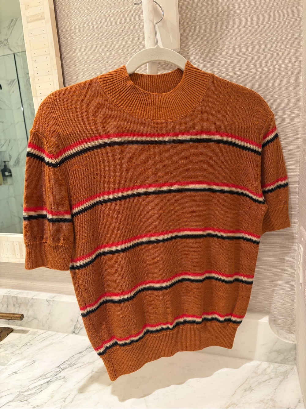 Free People Men's Rust Orange Striped Crewneck Sweater